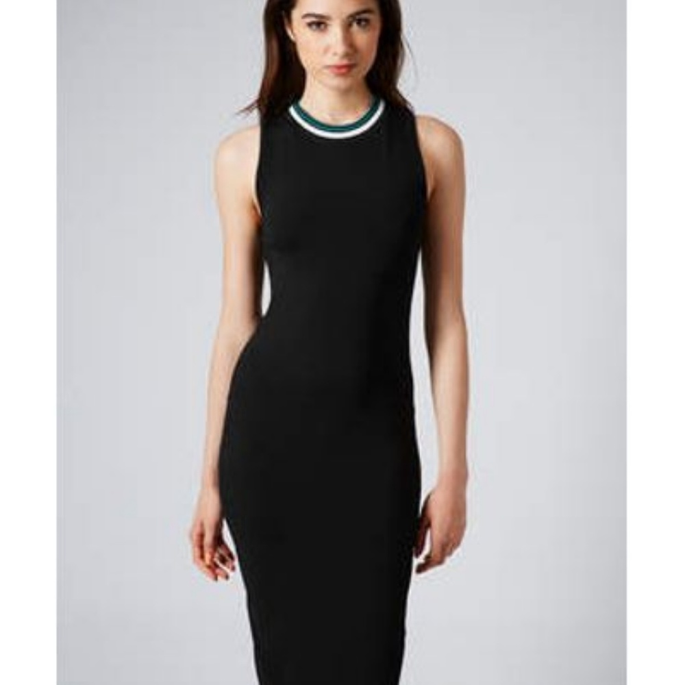 Women's Black Sporty Jersey Midi Dress